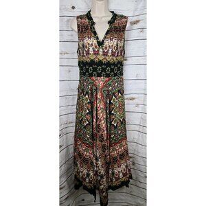 Bila Floral Midi Peasant Dress M Crinkle Rayon Asymmetrical Boho Sleeveless